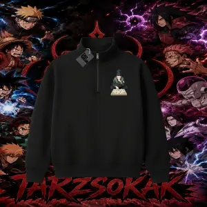 Shikamaru Nara Naruto Anime Karakter Unisex Polo Yaka Yarım Fermuarlı Sweatshirt Beyaz