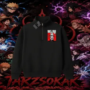 Shikamaru Nara Naruto Anime Karakter Unisex Polo Yaka Yarım Fermuarlı Sweatshirt Beyaz