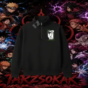 Shikamaru Nara Naruto Anime Karakter Unisex Polo Yaka Yarım Fermuarlı Sweatshirt Beyaz