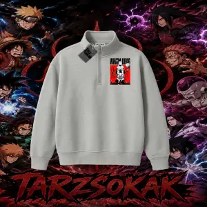 Shikamaru Nara Naruto Anime Karakter Unisex Polo Yaka Yarım Fermuarlı Sweatshirt Beyaz
