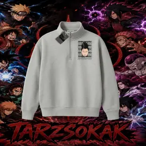 Shikamaru Nara Naruto Anime Karakter Unisex Polo Yaka Yarım Fermuarlı Sweatshirt Beyaz