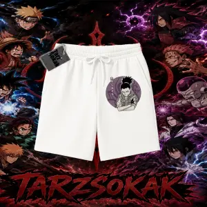 Shikamaru Nara Naruto Anime Karakter Unisex Şort Beyaz
