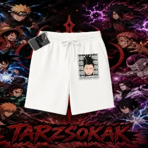 Shikamaru Nara Naruto Anime Karakter Unisex Şort Beyaz