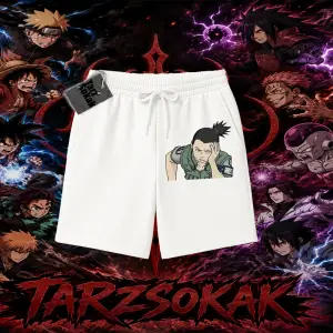 Shikamaru Nara Naruto Anime Karakter Unisex Şort Beyaz