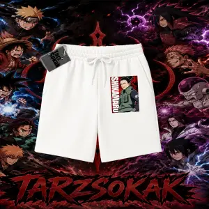 Shikamaru Nara Naruto Anime Karakter Unisex Şort Beyaz