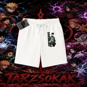 Shikamaru Nara Naruto Anime Karakter Unisex Şort Beyaz