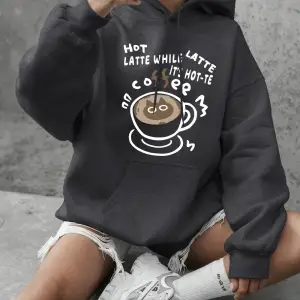 Sıcak Latte Kedi Baskılı Sweatshirtler Kadınlar İçin Günlük Bol Kapüşonlu Üstler Kışlık Polar