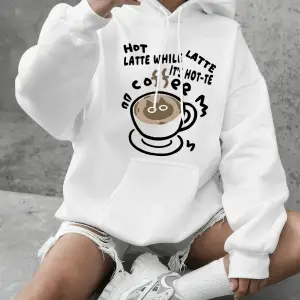 Sıcak Latte Kedi Baskılı Sweatshirtler Kadınlar İçin Günlük Bol Kapüşonlu Üstler Kışlık Polar