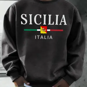 Sicilia İtalya Bayrağı Baskılı Kazak Adam O-Boyun Yumuşak Gevşek Sokak Şıklığı Rahat Polar Ho