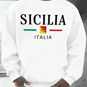 Sicilia İtalya Bayrağı Baskılı Kazak Adam O-Boyun Yumuşak Gevşek Sokak Şıklığı Rahat Polar Ho