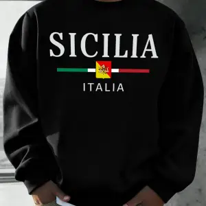 Sicilia İtalya Bayrağı Baskılı Kazak Adam O-Boyun Yumuşak Gevşek Sokak Şıklığı Rahat Polar Ho