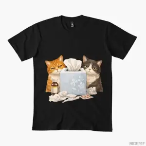 Sick Day Cats Erkek Kadın Tişörtü %100 Pamuklu Tişörtler Kısa Kollu Üstler 0107-3