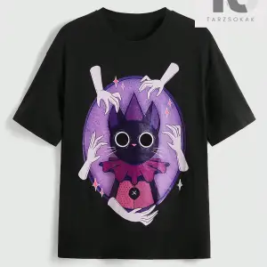 SICKYLL Bayanlar Karikatür Kedi Baskı Kısa Kollu Tişört