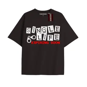 SINGLE LIFE Unisex Oversize Yazılı Tshirt SİYAH