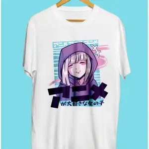 Şirin Anime Kız Manga Japon Çizim Tasarım Baskılı Unisex Tişört