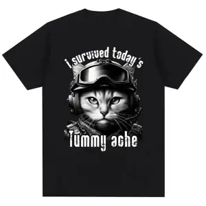 Siyah Bin Yard Bakış Kedi Komik Meme Mizah Tarzı Vintage li T Kad