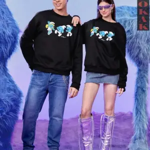 Siyah Biskilet Yaka Sweatshirt Çift Sevgili Kombinleri Couple Clothing