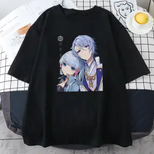 Siyah Genshin Etki Kamisato Ayato ve Ayakas Anime Baskı Tees ilkbahar Ya