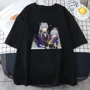 Siyah Genshin Etki Kamisato Ayato ve Ayakas Anime Baskı Tees ilkbahar Ya