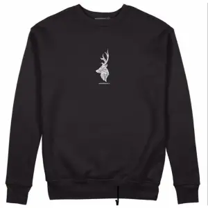 Siyah Geyik Baskılı 0 Yaka Pamuklu Unisex Sweatshirt