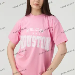 Siyah Houston Baskılı Oversize Kadın