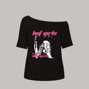 Siyah Kadın Düşük Omuz Kayık Yaka Hot Girls Baskılı