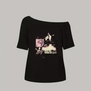 Siyah Kadın Düşük Omuz Kayık Yaka Miss Me When Baskılı