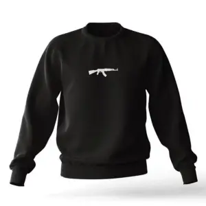 Siyah Kapşonsuz 0 Yaka Ak-47 Baskılı Pamuklu Unısex Oversıze Sweatshirt