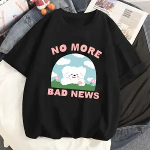 Siyah Karikatür i Sevimli Kedi Grafik Tee Köpek Baskı