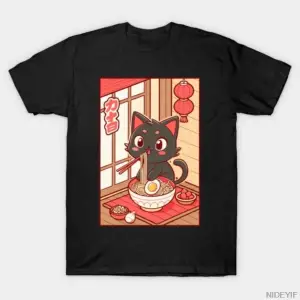 Siyah Kedi Erkek Kadın Tişörtü %100 Pamuklu Tişört Kısa Kollu Üstler 1219-2