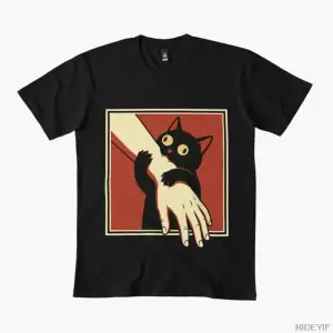 Siyah Kedi Isıran Kol kedi sevgilisi T-shirt Erkekler Kadınlar Için % 100% Pamuk T Shirt Kısa