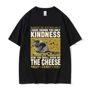 Siyah Komik Peynir Yiyen Makinesi Japon Sıçan Grafik ler Vintage