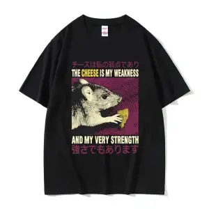 Siyah Komik Peynir Yiyen Makinesi Japon Sıçan Grafik ler Vintage