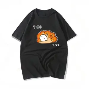 Siyah Komik Sloganı Im Late for Work Mizah Vintage Japonya Kanji Hiçbir Fikir Baskılı T Sh