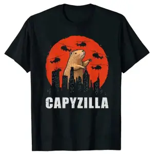 Siyah lar için baskılı Komik Kapibara TShirtRetro Desen Yaz Yuvarla