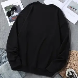 Siyah Love Forever Baskılı Oversize Bisiklet Yaka Sweatshirt