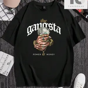 Siyah Örme Erkek Komik Baskılı Yuvarlak Yaka Kısa Kollu Tişört