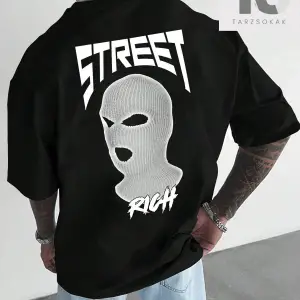 Siyah Örme Erkek Yuvarlak Yaka Düşük Omuz Tişört