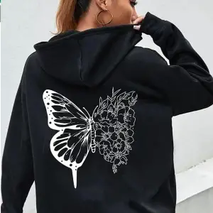 Siyah Oversize 3 Iplik Kalın Içi Polarlı Fermuarlı Kelebek Baskılı 1.kalite Bol Kesim Sweatshirt