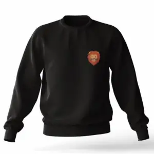 Sıyah Oversıze Aslan Minimal Baskılı 0 Yaka Kapşonsuz Unisex Pamuklu Sweatshirt Siyah
