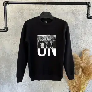 Siyah Oversize Baskılı Kapşonsuz 0 Yaka Pamuklu Unisex Sweatshirt