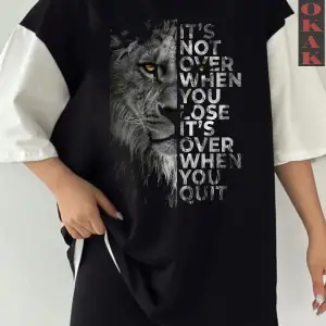 Siyah Oversize Çift Renk ASLAN 2 Baskılı Unisex Tshirt