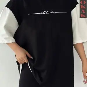 Siyah Oversize Çift Renk ATTİUDE Baskılı Unisex Tshirt