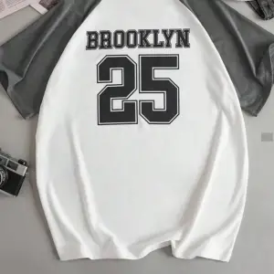 Siyah Oversize Çift Renk Brooklyn Baskılı Unisex Tshirt