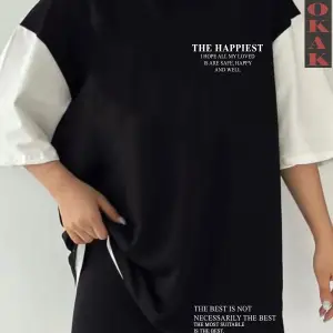 Siyah Oversize Çift Renk HAPPİEST YAZI  Baskılı Unisex Tshirt