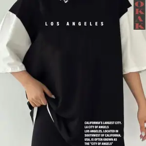 Siyah Oversize Çift Renk LOS ANGELSS YAZI  Baskılı Unisex Tshirt