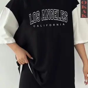 Siyah Oversize Çift Renk LOS ANGELSS YAZI  Baskılı Unisex Tshirt