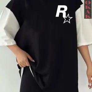 Siyah Oversize Çift Renk ROCKSSTAR  Baskılı Unisex Tshirt