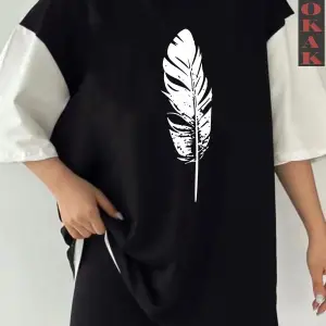 Siyah Oversize Çift Renk TÜY  Baskılı Unisex Tshirt