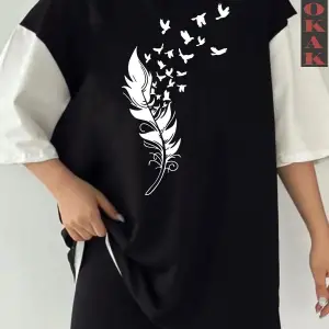 Siyah Oversize Çift Renk TÜY  Baskılı Unisex Tshirt